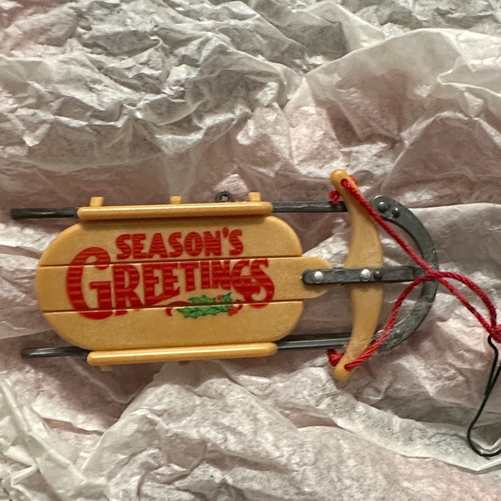 Vintage Hallmark Season's Greetings Holiday Sled Ornament